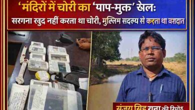 चित्रकूट में मंदिर चोरी गैंग के खुलासे से जुड़ी बरामद सामग्री और रिपोर्टर संजय सिंह राणा की तस्वीर के साथ बनाई गई फीचर इमेज