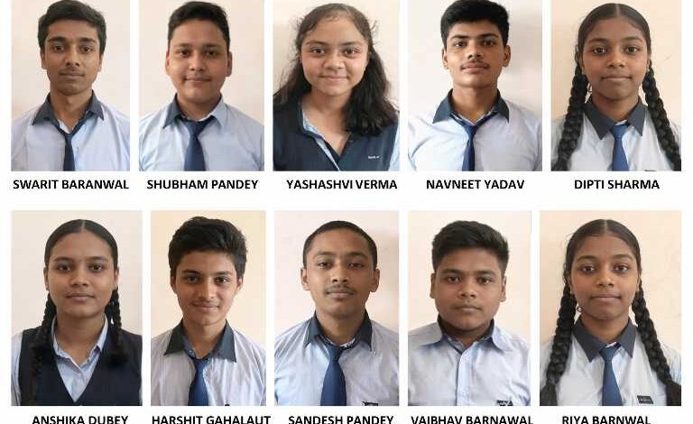 जी एम एकेडमी सलेमपुर देवरिया के कक्षा 10 के टॉपर्स का फोटो कोलाज, जिसमें स्वारित बरनवाल, शुभम पांडेय, यशस्वी वर्मा, नवनीत यादव, दिप्ती शर्मा सहित अन्य छात्र-छात्राएं शामिल हैं