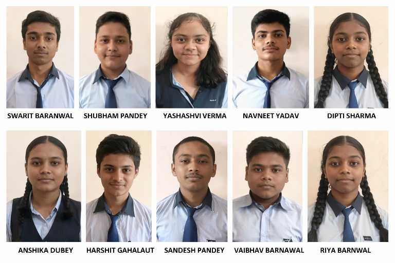 जी एम एकेडमी सलेमपुर देवरिया के कक्षा 10 के टॉपर्स का फोटो कोलाज, जिसमें स्वारित बरनवाल, शुभम पांडेय, यशस्वी वर्मा, नवनीत यादव, दिप्ती शर्मा सहित अन्य छात्र-छात्राएं शामिल हैं