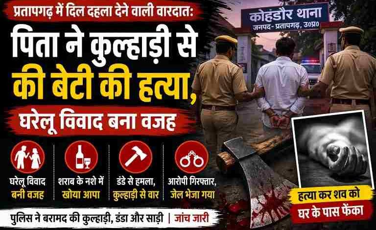 प्रतापगढ़ कोहंडौर क्षेत्र में पुलिस द्वारा आरोपी पिता की गिरफ्तारी, कुल्हाड़ी से बेटी की हत्या का मामला