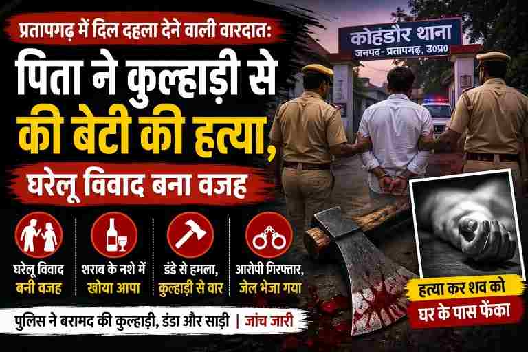 प्रतापगढ़ कोहंडौर क्षेत्र में पुलिस द्वारा आरोपी पिता की गिरफ्तारी, कुल्हाड़ी से बेटी की हत्या का मामला