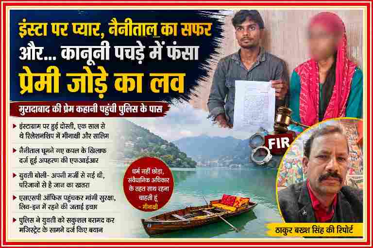 मुरादाबाद के प्रेमी जोड़े की तस्वीर के साथ रिपोर्टर ठाकुर बख्श सिंह की फीचर इमेज, जिसमें इंस्टाग्राम लव स्टोरी और कानूनी विवाद को दर्शाया गया है।