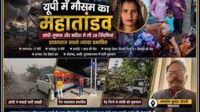 उत्तर प्रदेश में आए भीषण आंधी-तूफान, रेल सेवाओं पर असर और रिपोर्टर कमलेश कुमार चौधरी के साथ डिजाइन की गई फीचर इमेज