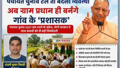 मुख्यमंत्री योगी आदित्यनाथ और रिपोर्टर अंजनी कुमार त्रिपाठी के साथ पंचायत चुनाव टलने पर ग्राम प्रधानों को प्रशासक बनाए जाने संबंधी फीचर इमेज