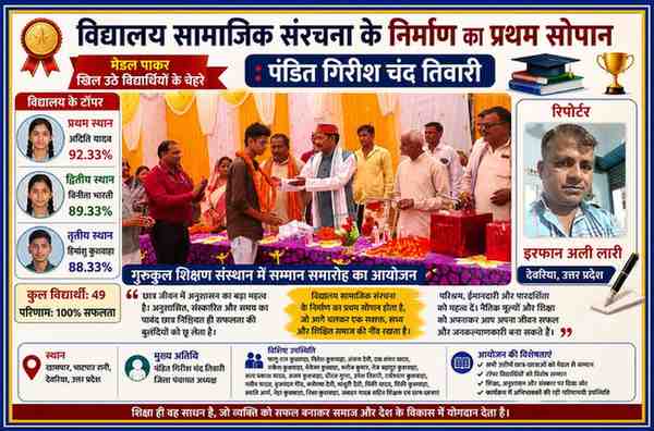 रिपोर्टर इरफान अली लारी के साथ गुरुकुल शिक्षण संस्थान खामपार में आयोजित छात्र सम्मान समारोह की फीचर इमेज