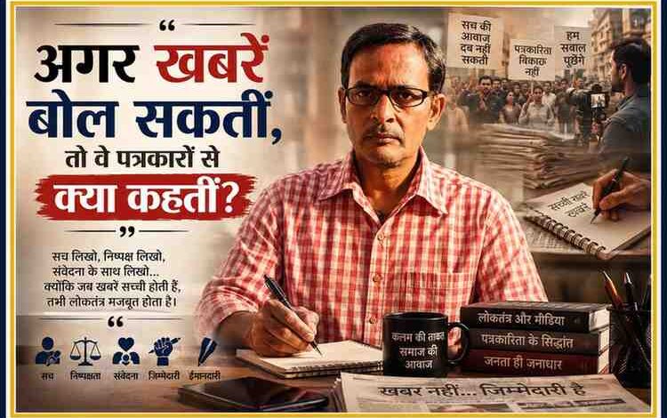 पत्रकार की तस्वीर के साथ पत्रकारिता और सच की आवाज को दर्शाती संपादकीय फीचर इमेज