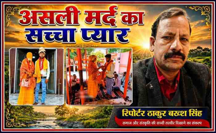 रिपोर्टर ठाकुर बख्श सिंह के साथ फतेहपुर में गैंगरेप पीड़िता और उसके मंगेतर की मंदिर में हुई शादी को दर्शाती फीचर इमेज