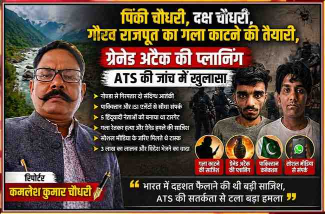नोएडा से गिरफ्तार दो संदिग्ध आतंकियों की ATS जांच में बड़ा खुलासा—हिंदू नेताओं की हत्या और ग्रेनेड हमले की साजिश नाकाम, रिपोर्ट: कमलेश कुमार चौधरी