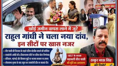 राहुल गांधी के रायबरेली दौरे, सभा संबोधन और रिपोर्टर ठाकुर बख्श सिंह की तस्वीर के साथ तैयार राजनीतिक फीचर इमेज