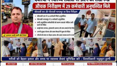 देवरिया के सीएचसी लार और पीएचसी भागलपुर में जिलाधिकारी मधुसूदन हुल्गी द्वारा किए गए औचक निरीक्षण के दौरान स्वास्थ्य व्यवस्थाओं और कर्मचारियों की उपस्थिति की जांच करते हुए।