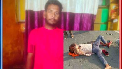 हरदोई के सण्डीला में सड़क दुर्घटना में जान गंवाने वाले अमित गुप्ता की तस्वीर और हादसे के बाद का दृश्य।