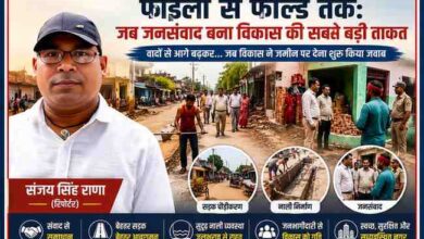 रिपोर्टर संजय सिंह राणा की तस्वीर के साथ सड़क चौड़ीकरण, नाली निर्माण, जनसंवाद और विकास कार्यों को दर्शाती फीचर इमेज।