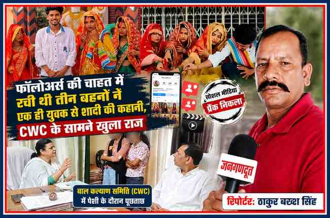 अमरोहा में सोशल मीडिया पर वायरल तीन बहनों और एक युवक की कथित शादी प्रकरण में CWC के समक्ष पूछताछ और रिपोर्टर ठाकुर बख्श सिंह की फीचर इमेज।