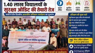 बस्ती में विद्यालय सुरक्षा ऑडिट एवं जोखिम मूल्यांकन प्रशिक्षण कार्यक्रम में शामिल फील्ड ऑडिटर और विशेषज्ञों का सामूहिक चित्र