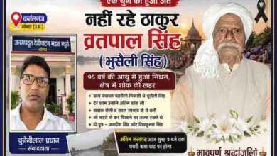 ग्राम पंचायत चतरौली के वरिष्ठ नागरिक ठाकुर व्रतपाल सिंह (भुसैली सिंह) के निधन पर श्रद्धांजलि फीचर इमेज, जिसमें दिवंगत का चित्र और संवाददाता चुन्नीलाल प्रधान का फोटो शामिल है।