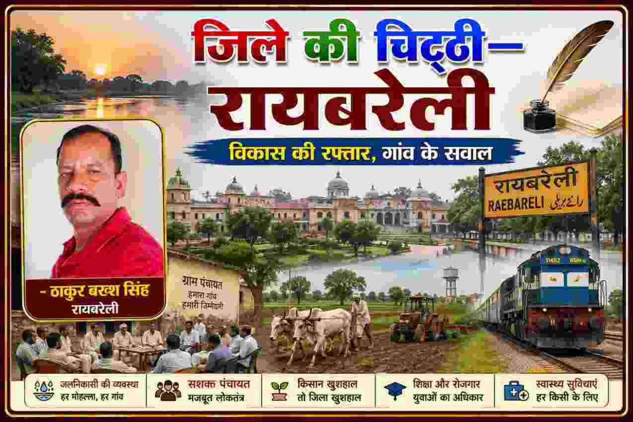 जिले की चिट्ठी—रायबरेली में ठाकुर बख्श सिंह की तस्वीर के साथ गांव, किसान, पंचायत, रेल कोच फैक्ट्री, एम्स और एनटीपीसी ऊंचाहार की झलक