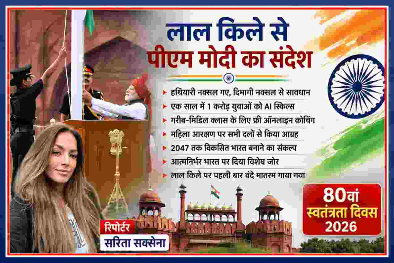 80वें स्वतंत्रता दिवस पर लाल किले से पीएम मोदी का संबोधन और रिपोर्टर सरिता सक्सेना की तस्वीर
