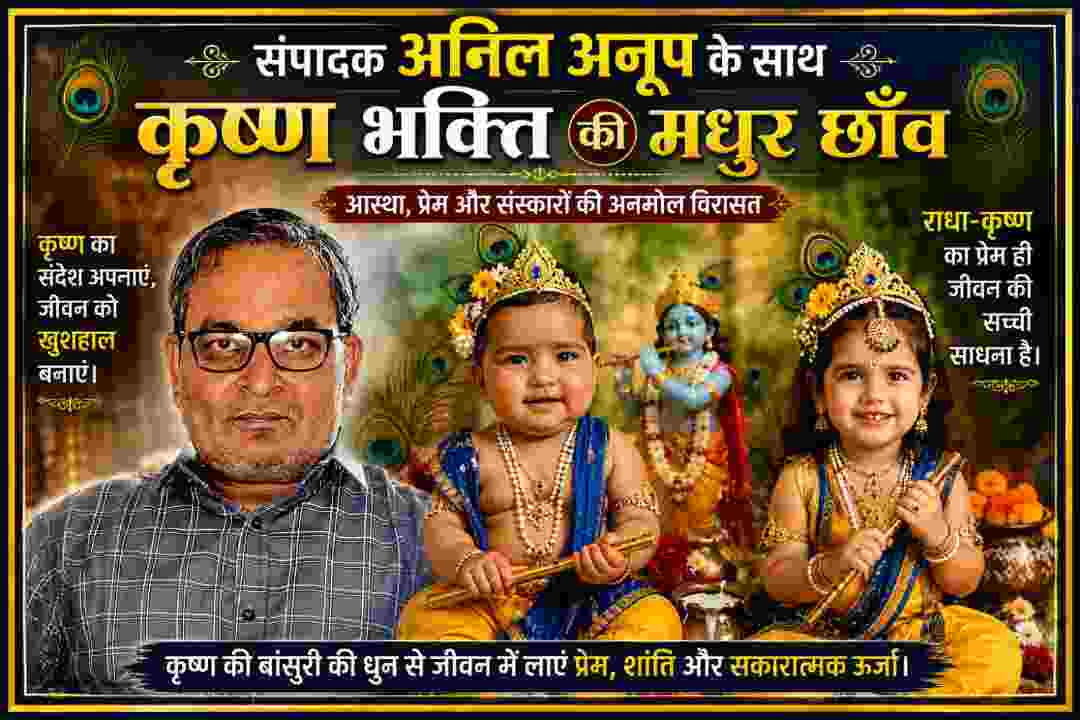 संपादक अनिल अनूप के साथ कृष्ण और राधारानी की भक्ति भाव दर्शाती खूबसूरत फीचर इमेज