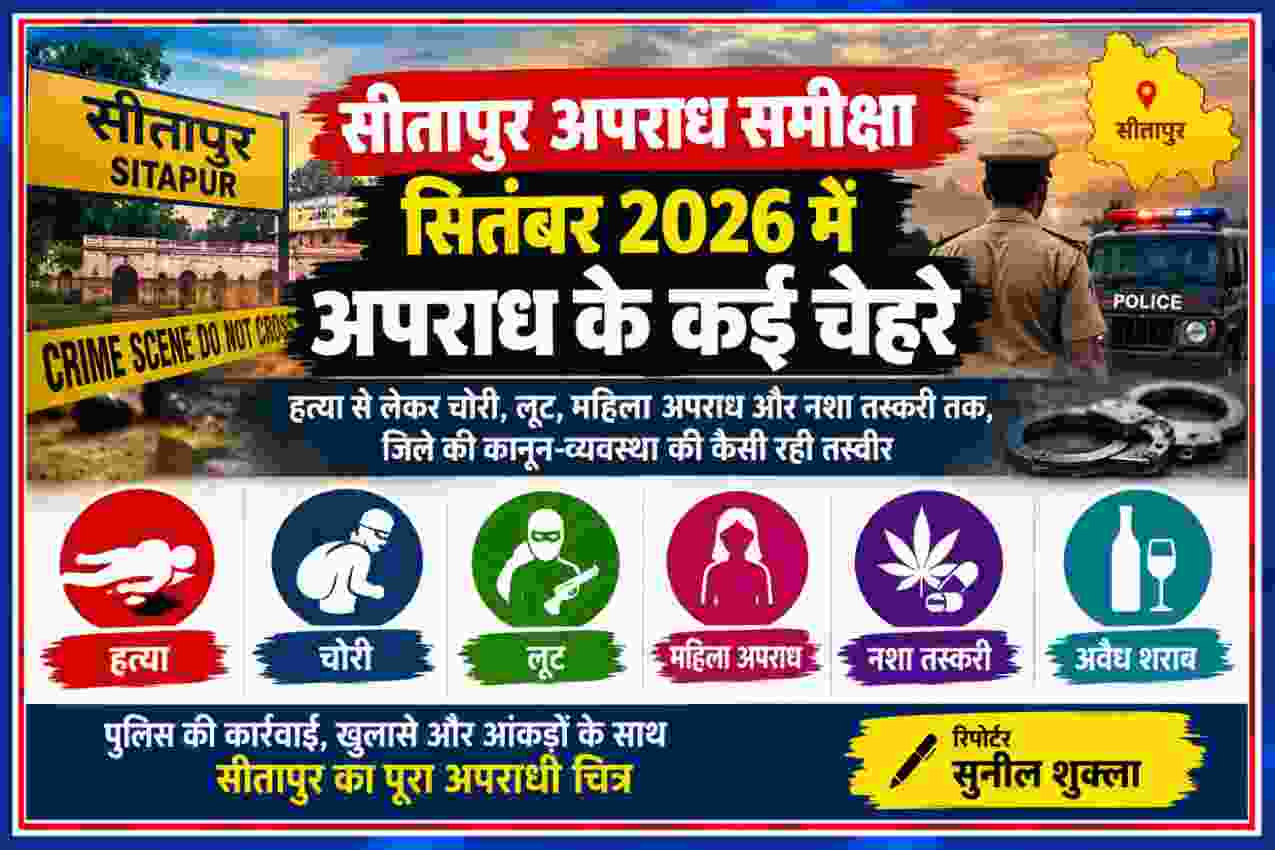 सीतापुर अपराध समीक्षा सितंबर 2026 में हत्या, चोरी, लूट, महिला अपराध और नशा तस्करी से जुड़ी घटनाओं को दर्शाती फीचर इमेज, रिपोर्टर सुनील शुक्ला